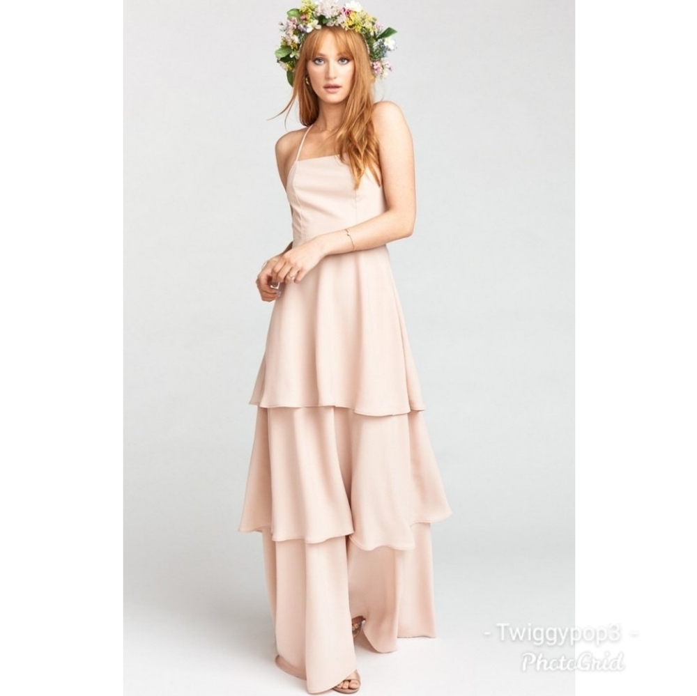 Show Me Your MuMu Blush Layered Halter Wedding Dress